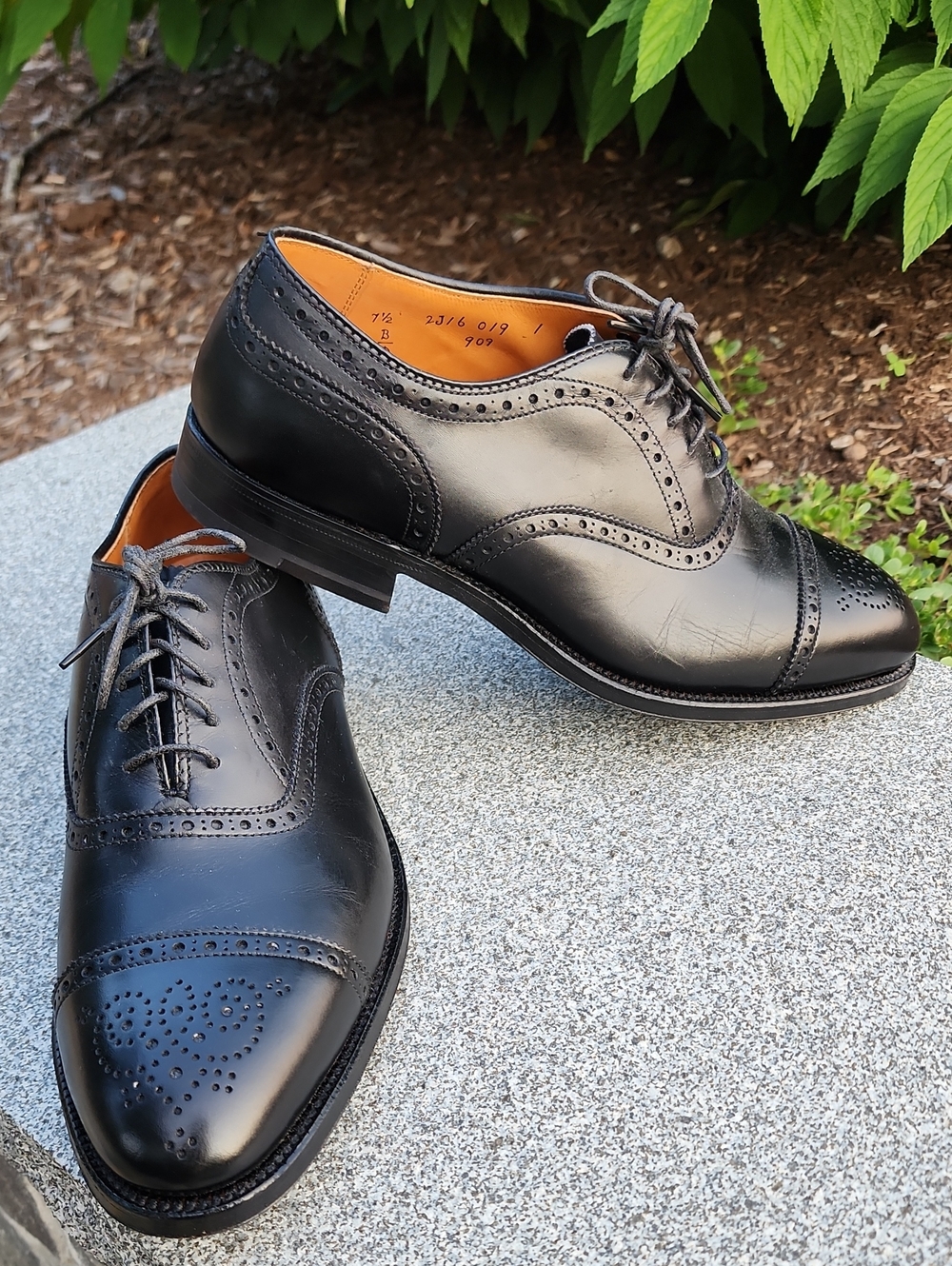 Alden 909 Black Leather Cap-Toe Brogue Oxford Shoes - Men Size 7.5 D
